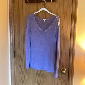 Purple J.Jill wide knit long sleeve sweater in size L has a slight V neck.